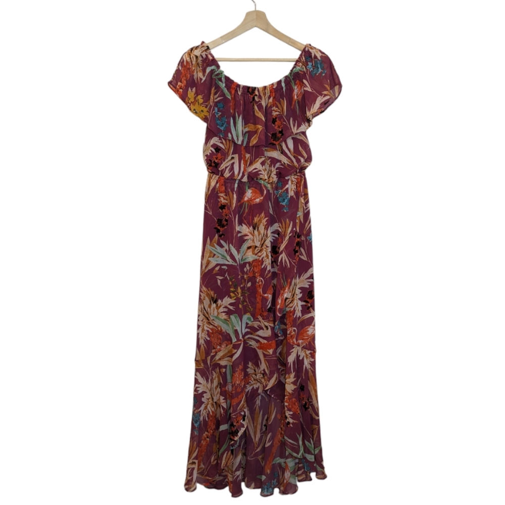 Express | Faux Wrap Burgundy Floral Maxi Dress